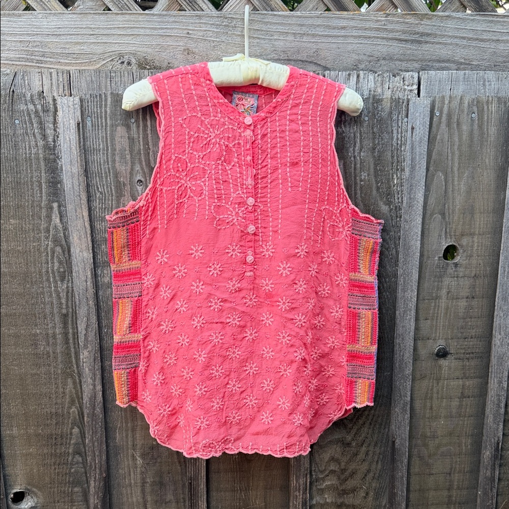 Johnny Was Coral Embroidered Sleeveless Camisole with Multicolor Side Panels - Picture 1 of 6